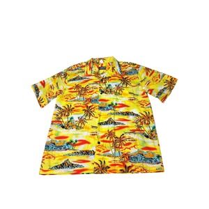 Palmwave Hawaii Mens 2XL Yellow Tropical Scenic Aloha Shirt Cotton C90-A8845